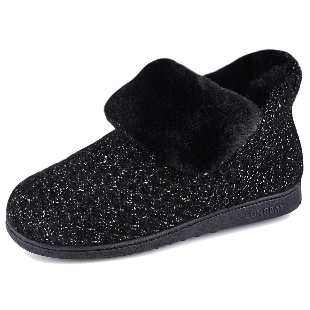 Women's LongBay Memory Foam Bootie Slippers Black Size 7/8 New With Tags